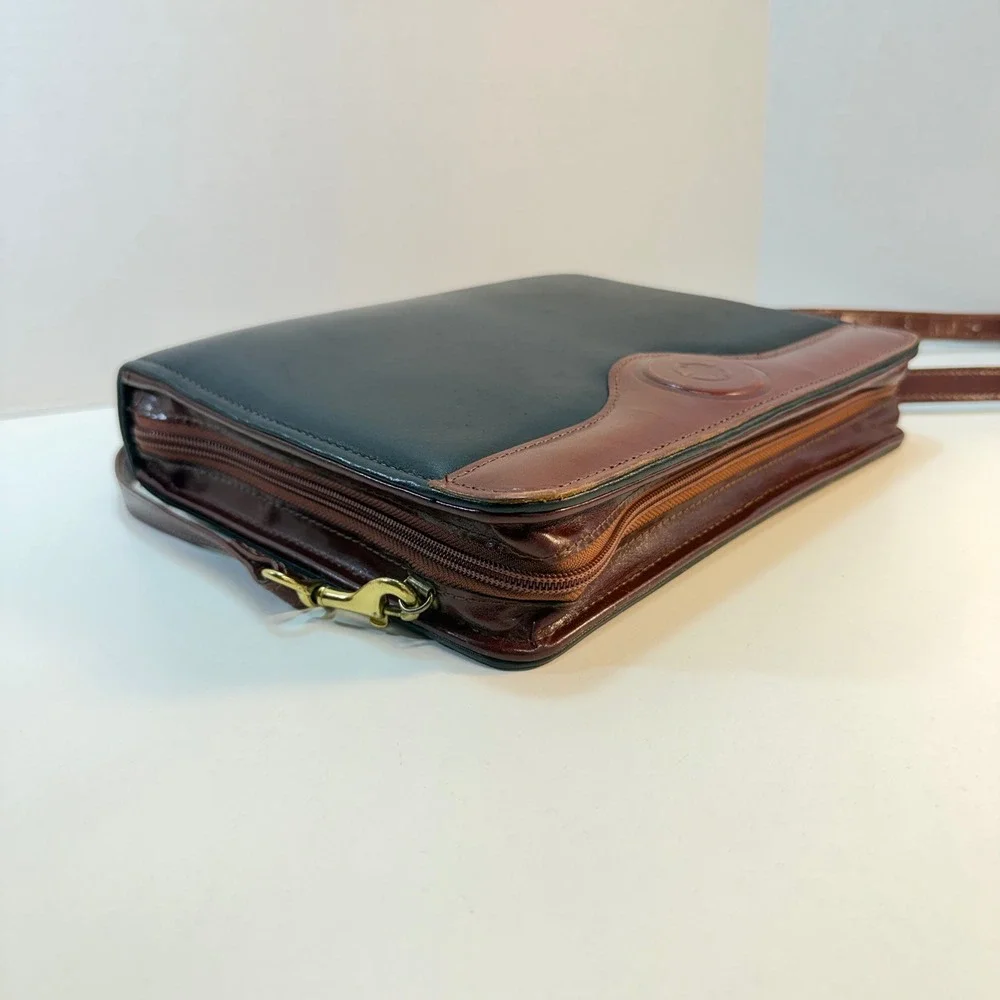 Franklin Covey Classic Planner Black Brown Leather Crossbody Organizer Strap VTG